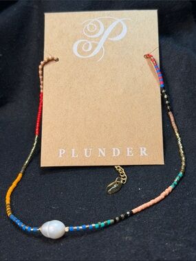 Plunder Savanna PWP Multicolor Beaded Necklace with Pearl and Gold Accent